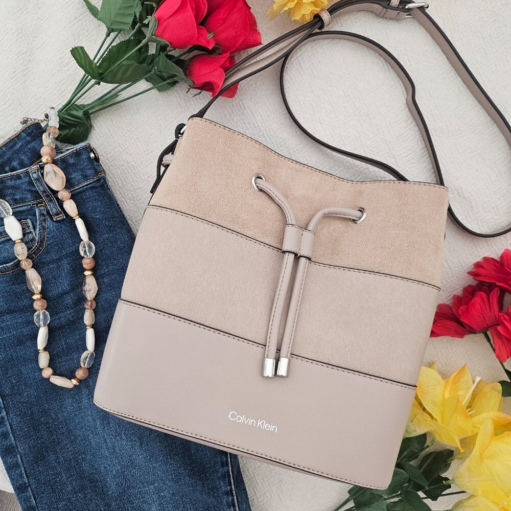 Calvin Klein Taupe Bucket Crossbody Bag Minimalist Neutral Shoulder Bag NWOT